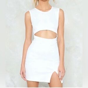 Women’s Nasty Gal Peek-A-Boo White Sleeveless With Font Side Slit Dress Size 2
